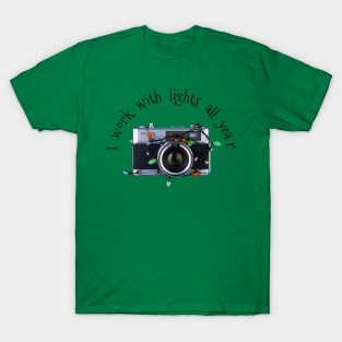 Christmas Lights Vintage Camera - Work With Lights - Black Text T-Shirt